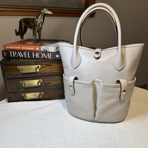 Dooney & Bourke Florentine Vacchetta Small Pocket Satchel Gray Italian Leather - Picture 12 of 16